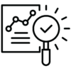 Icon showing magnifying glass and discovery findings